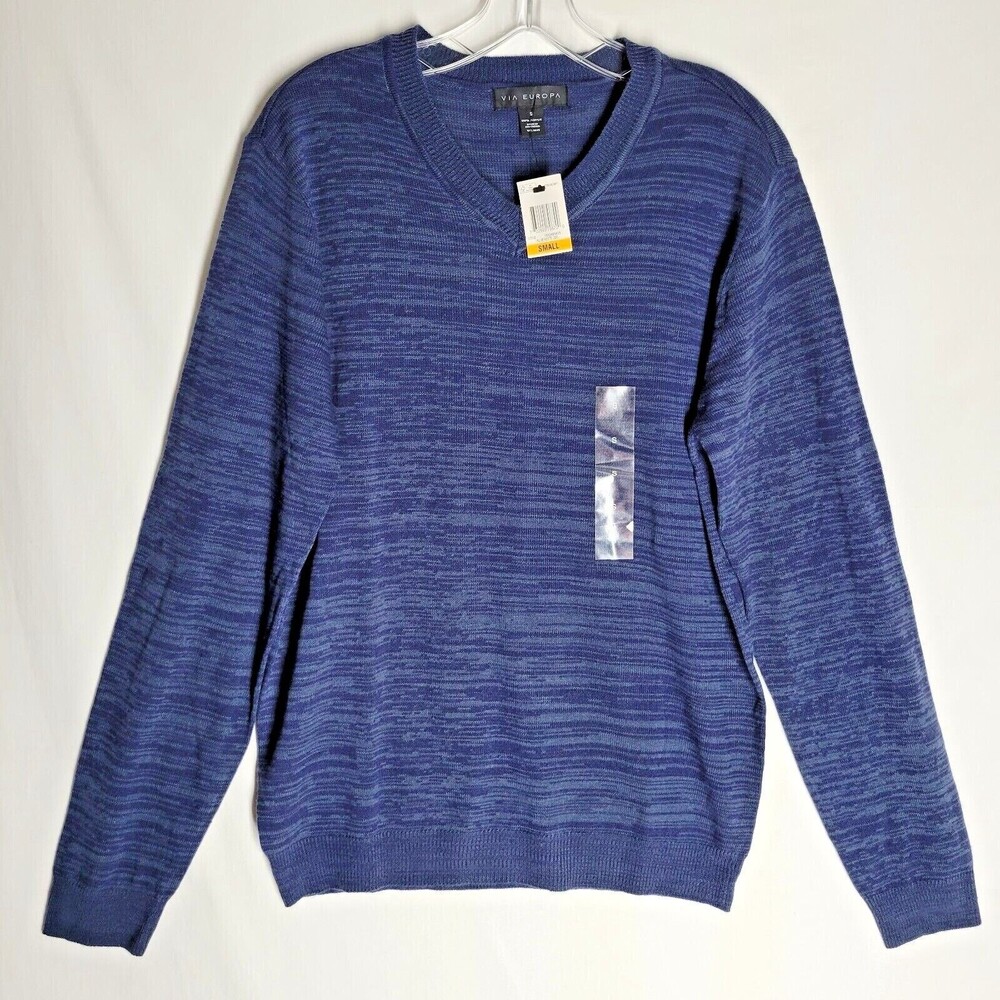 NWT Via Europa Men's Sweater Blue V Neck Long Sleeve Size Small